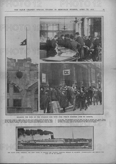 'Breaking the News of the Titanic's Loss', and RMS 'Virginian', April 20, 1912. Creator: Unknown.