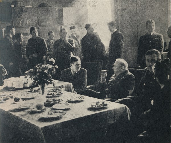 'Mr. Churchill with the R.A.F." - 615 Fighter Squadron, 1940s, (1945). Creator: Unknown.