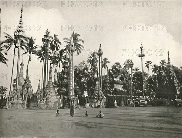 'Shrines at the Shwe Dagon Pagoda, Rangoon', 1900. Creator: Unknown.