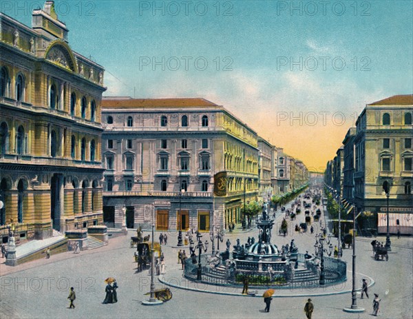 'Napoli - Piazza Borsa Con Fountana Medina', (Fountain of Neptune), c1900. Creator: Unknown.