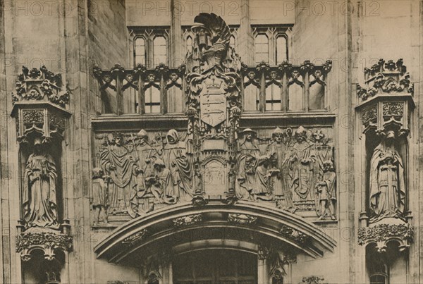 'Carving in Stone Beneath the Middlesex Coat of Arms at the Guildhall, Westminster', c1935. Creator: Joel.