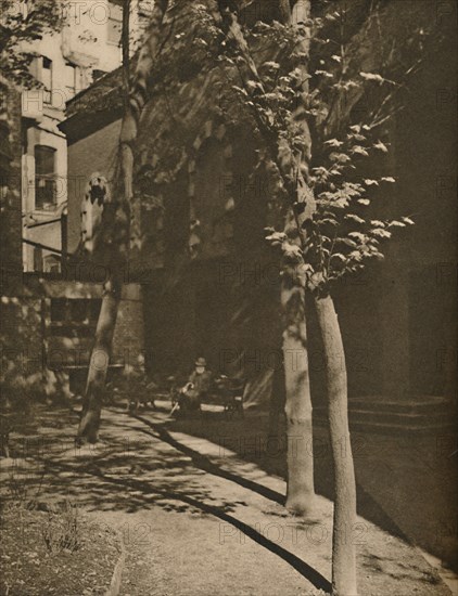 'A Pool of Quiet in "Streaming London's Central Roar", c1935. Creator: Walter Benington.