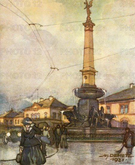 'Bahnhof Mit Vereinigungsbrunnen', (Railway Station With Unification Fountain), c1929. Creator: Unknown.