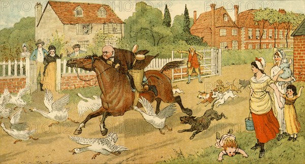 John Gilpin gallops through a village, 1878, (c1918).  Creator: Randolph Caldecott.