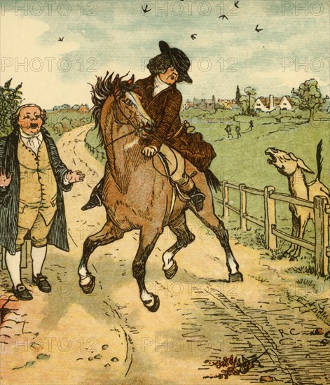 John Gilpin's horse is alarmed by a donkey, 1878, (c1918). Creator: Randolph Caldecott.