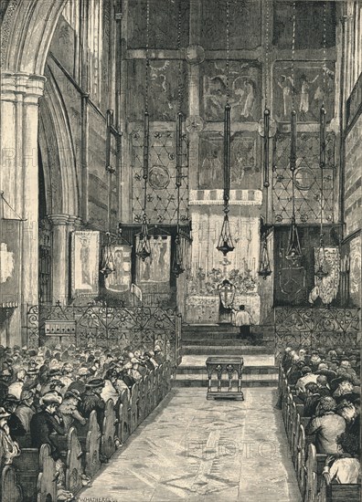 'Interior of St. Alban's Church, Holborn', late 19th century.  Creator: William Hatherell.