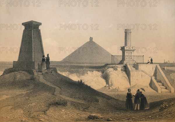 War memorials on the battlefield at Waterloo, Belgium, mid 19th century. Creator: Vanderhecht.