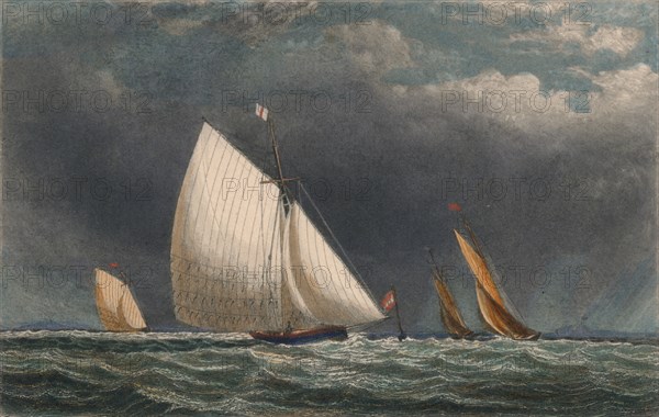 'The Sailing Match; Yachts Rounding The Flag Buoy', 19th century? Creator: J Godden.