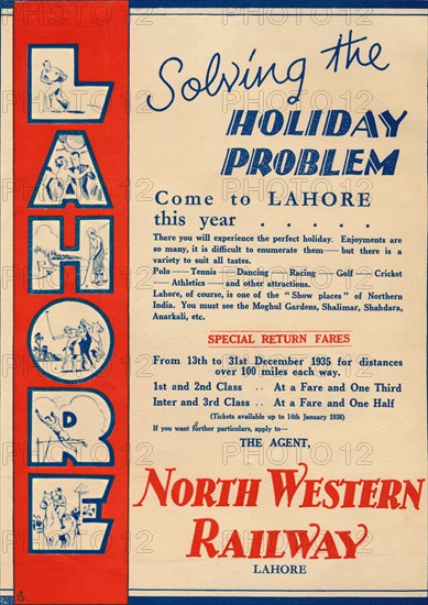 Advertisement for the North Western Railway promoting travel to Lahore, 1936. Creator: Unknown.