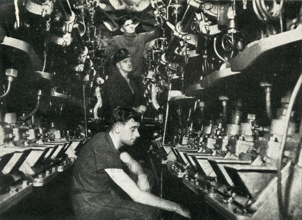 Engine room of a British submarine, World War II, 1945. Creator: Unknown.