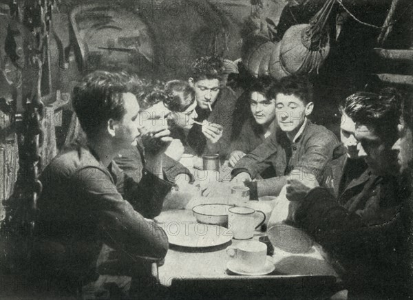 Crew of a British submarine in the mess room, World War II, 1945. Creator: Unknown.