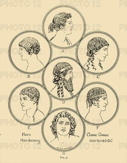 'Men's Hair-dressing - Classic Greece 600 to 146 B.C', 1924. Creator: Herbert Norris.