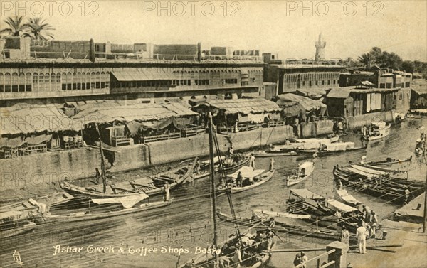 'Ashar Creek & Coffee Shops, Basra', c1918-c1939. Creator: Unknown.