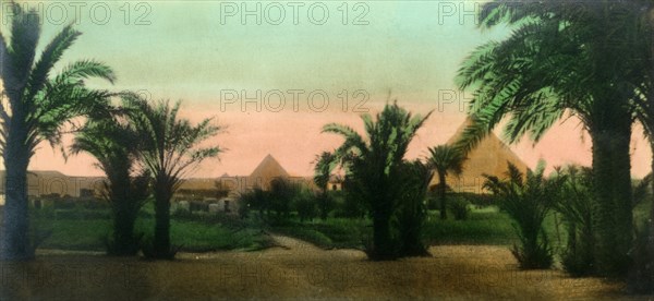 'Cairo: Village near the Gizeh Pyramids', c1918-c1939. Creator: Unknown.