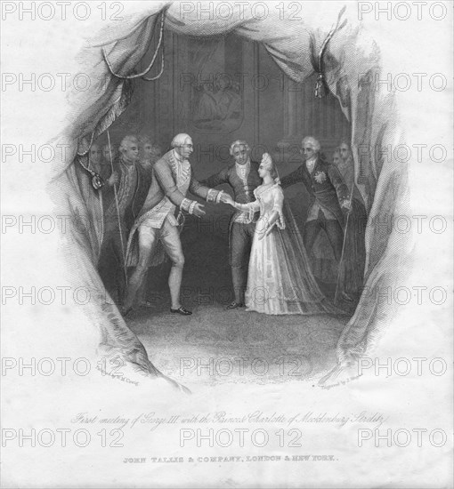 'First meeting of George III with the Princess Charlotte...', 1761, (mid 19th century). Creator: J Rogers.