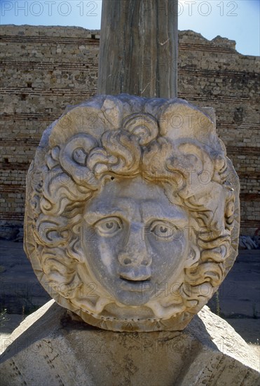 Head of Medusa in the Severan forum of the ancient Roman city of Leptis Magna, Libya.