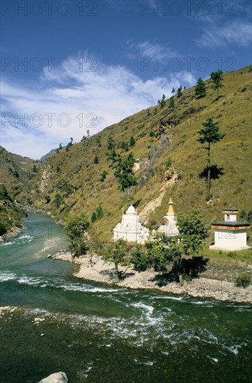 Buddhist chortens, Chuzom, Bhutan.