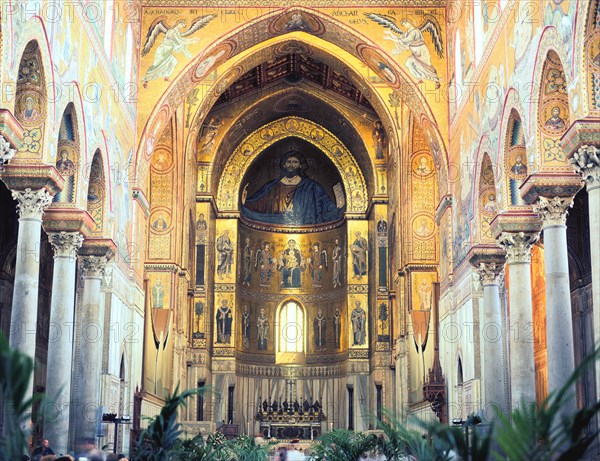 Cathedral interior with mosaics, Monreale, Sicily, Italy