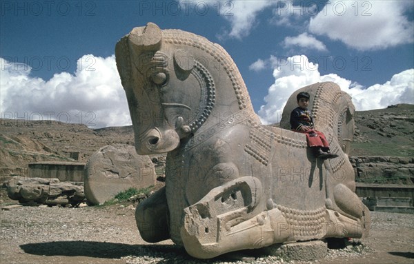 Protome of a double horse, the Apadana, Persepolis, Iran