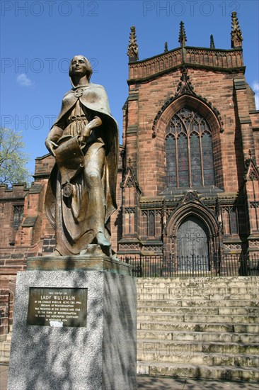 Lady Wulfrun statue and St Peter's Church, Wolverhampton, West Midlands