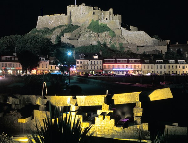 Mont Orgueil Castle at night, Gorey, Jersey, Channel Islands