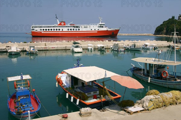 Ferry entering the harbour of Poros, Kefalonia, Greece