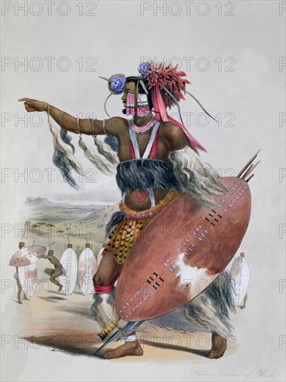 'Zulu Warrior, Utimuni, Nephew of Chaka the Late Zulu King', 1849. Artist: George French Angas