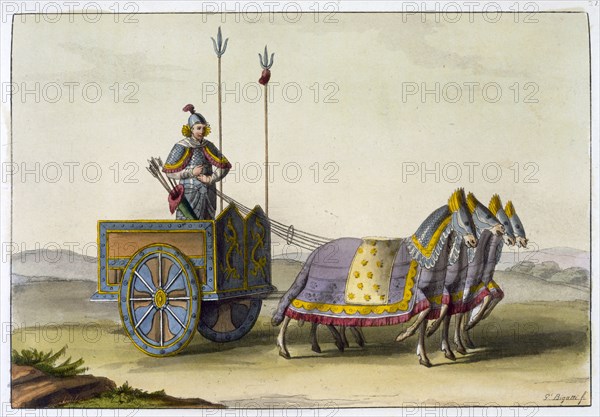 Ancient Chinese war chariot, c1820-1839. Artist: Giovanni Bigatti