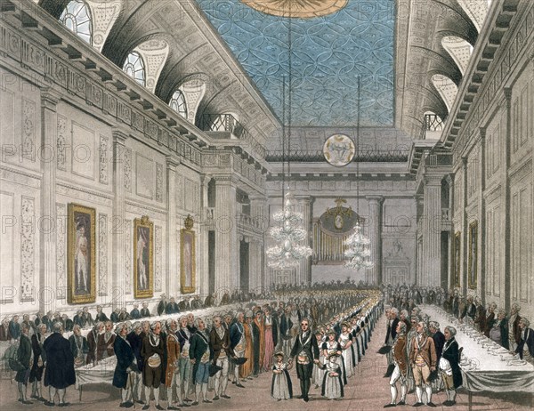 Procession at Freemasons' Hall, Queen Street, London, c1780-1812. Artist: Joseph Constantine Stadler