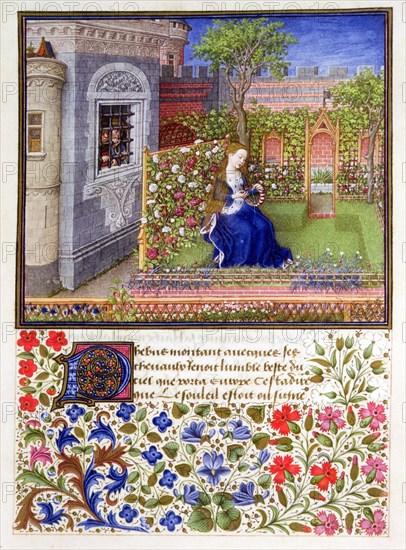 The prisoners listening to Emily singing in the garden, 1340-1341. Artist: Unknown