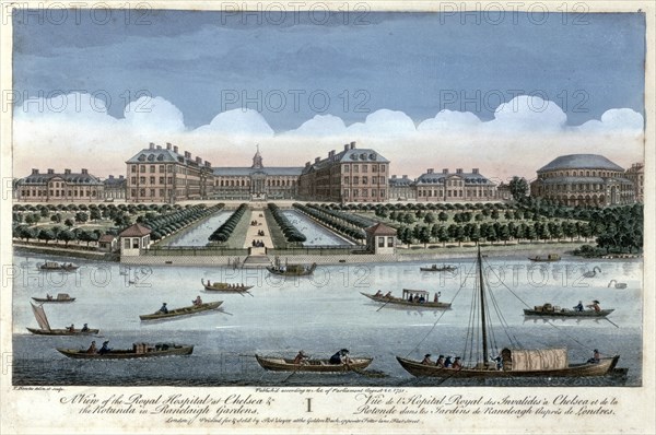 A View of the Royal Hospital at Chelsea and the Rotunda in Ranelagh Gardens, London, 1751. Artist: Thomas Bowles