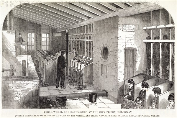 'Tread-Wheel and Oakum-Shed at the City Prison, Holloway', London, 1862. Artist: Unknown