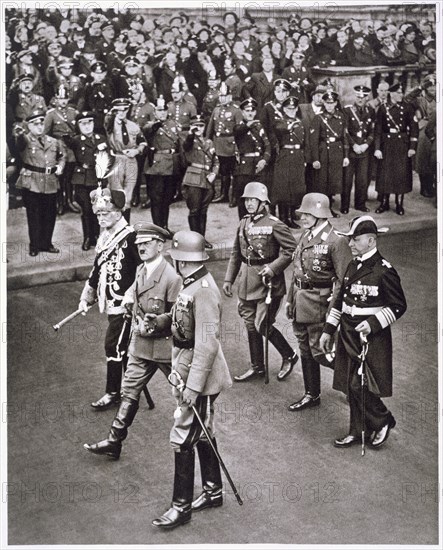 Adolf Hitler and leaders of the armed forces at the Heroes' Memorial ceremony, 17th March 1935. Artist: Unknown