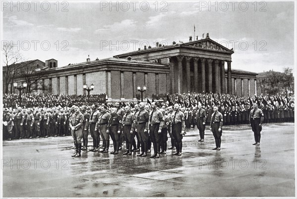 Adolf Hitler leading a procession of World War I veterans on Martyrs' Day, 9th November 1935. Artist: Unknown