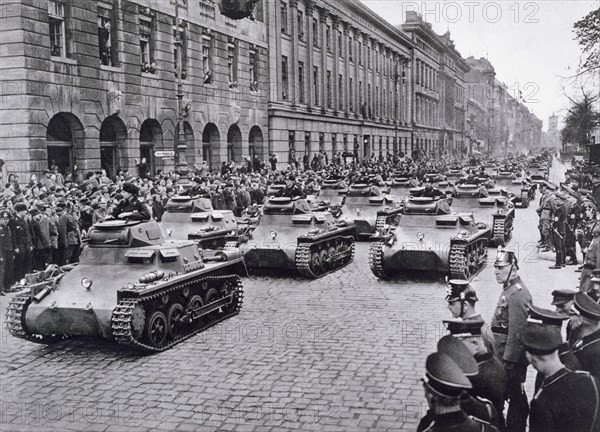 Convoy of tanks taking part in Adolf Hitler's birthday celebrations, 29th April 1936. Artist: Unknown