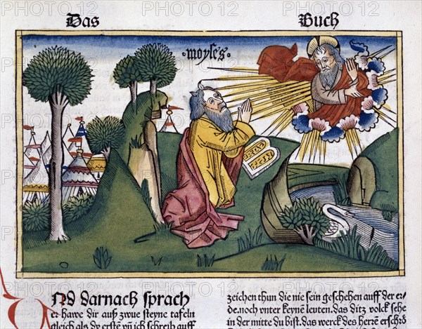 Exodus 34:1-10: Moses receives the second tablets with the Ten Commandments. Artist: Unknown