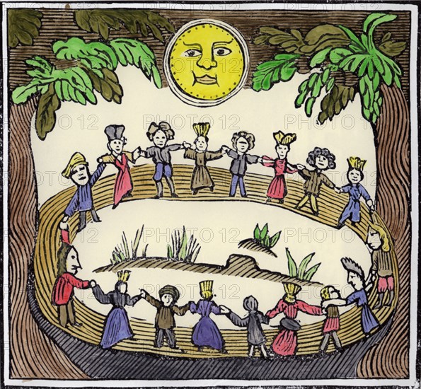 A circle of witches dancing beneath a full Moon, 19th or early 20th century. Artist: William Linnell
