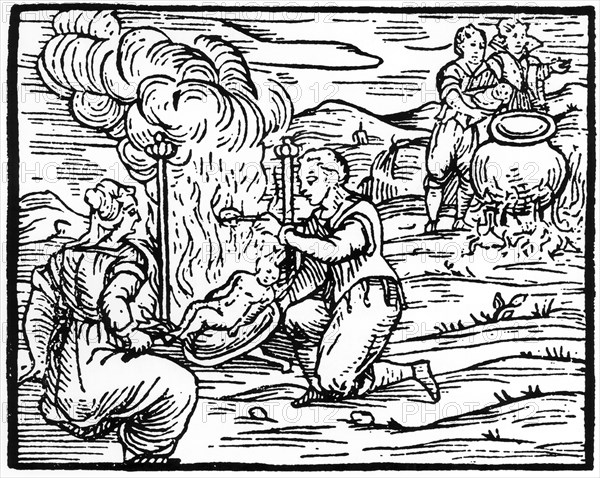 Witches roasting and boiling infants, 1608 (19th century). Artist: Unknown
