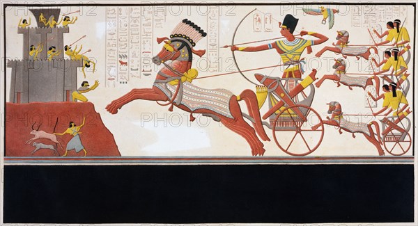 Rameses II at the Battle of Kadesh, 1275 BC (19th century). Artist: Bigant and Allais