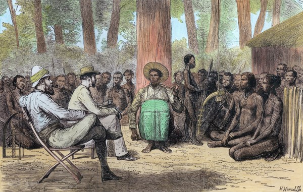 Liutenant Verney Lovett Cameron's reception by Katende, 19th century. Artist: Unknown