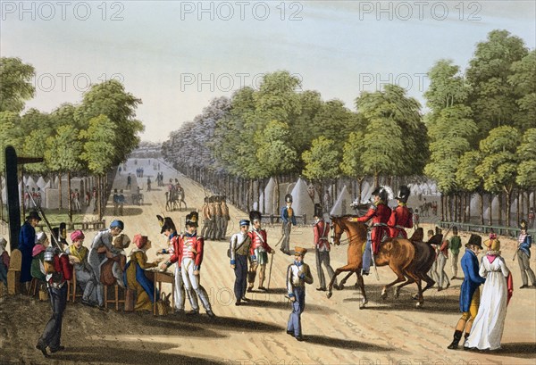 'Encampment of the British army in the Bois de Boulogne', Paris, 1815 (1817). Artist: Matthew Dubourg