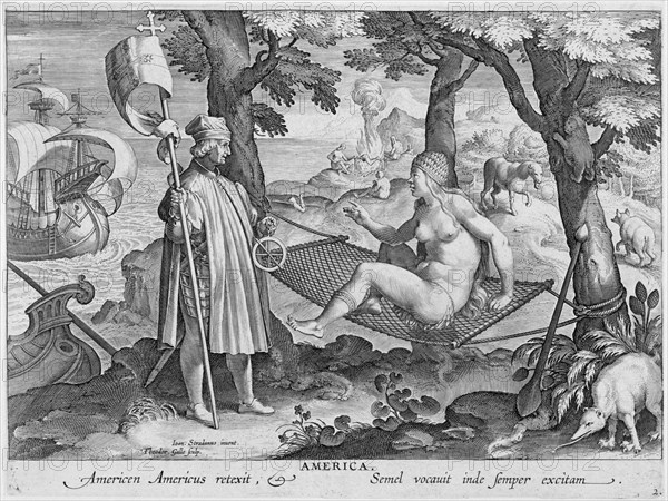 Columbus 'discovering America', 1492, (c1600). Artist: Theodoor Galle