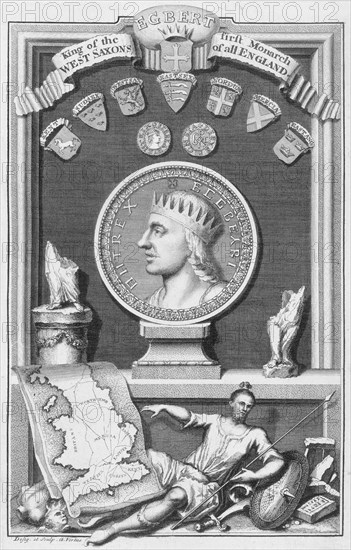 Egbert, King of the West Saxons and first monarch of all England, (18th century). Artist: George Vertue