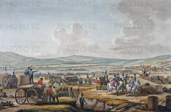 Napoleon visiting the siege works at Danzig led by Marshal Lefebvre, 9th May 1807. Artist: Francois Jacques Dequevauviller