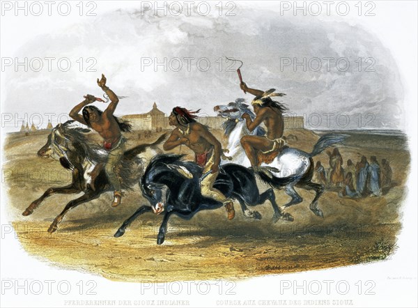 'Horse Racing of Sioux Indians near Fort Pierre', 1843. Artist: Du Casse and Doherty