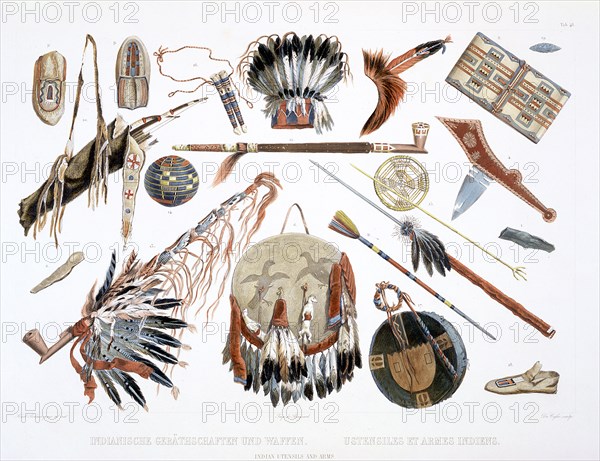 'Indian Utensils and Arms', 1843. Artist: Du Casse