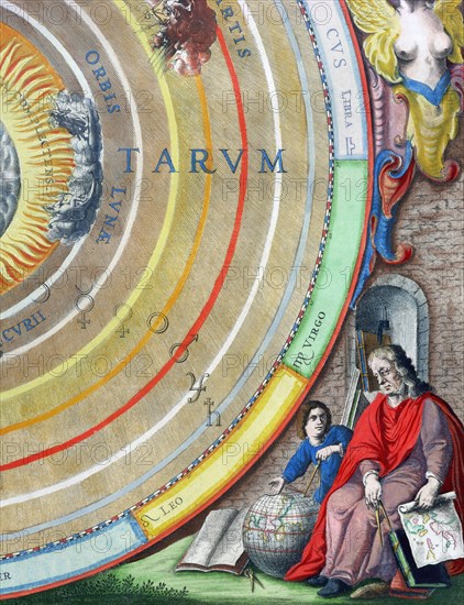 An astronomer, detail from a map of the planets, 1660-1661. Artist: Andreas Cellarius
