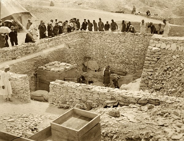 Outside the tomb of Tutankhamun, Valley of the Kings, Egypt, 1922. Artist: Harry Burton