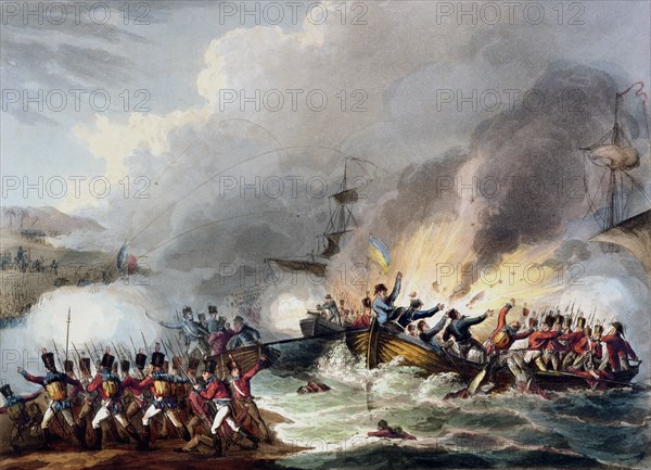 'Landing of the British Troops in Egypt, March 1801', 1815. Artist: Thomas Sutherland