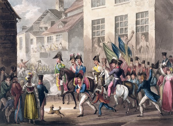 'Entrance of the Allies into Paris, March 31st 1814', 1815. Artist: Thomas Sutherland